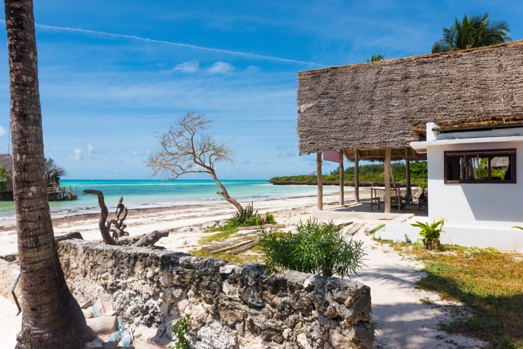 Beaufiful landscape with sea and a house on the beach in Zanzibar, Africa